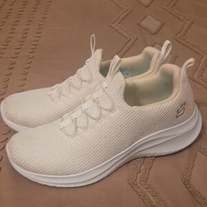 Skechers Women's Cream Slip-On Knit Athletic Sneakers